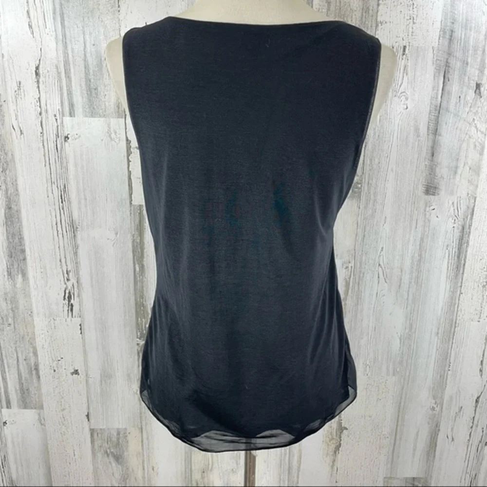 Worthington Women’s Black Semi‎ Sheer Ruffle Scoop Neck Sleeveless Blouse Top M